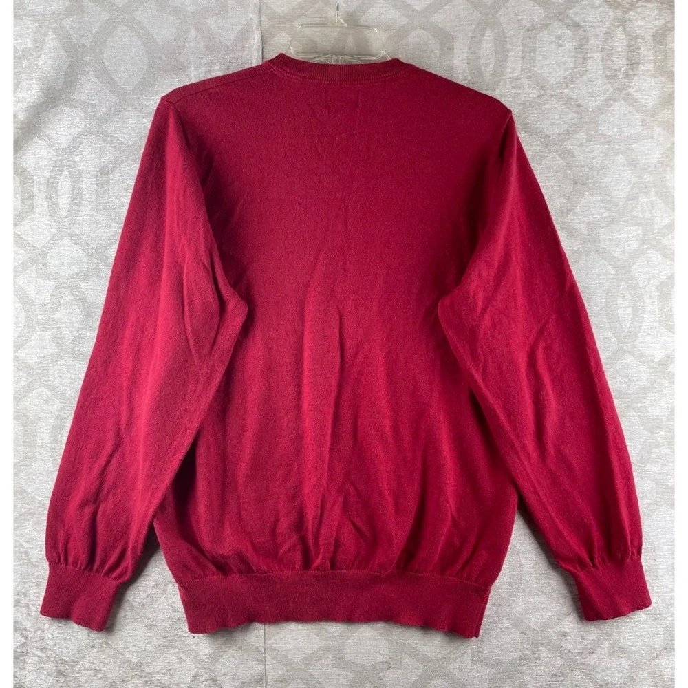 LL‎ Bean Cotton Cashmere Men M Red V-Neck Pullover Sweater 274603 Regular Fit
